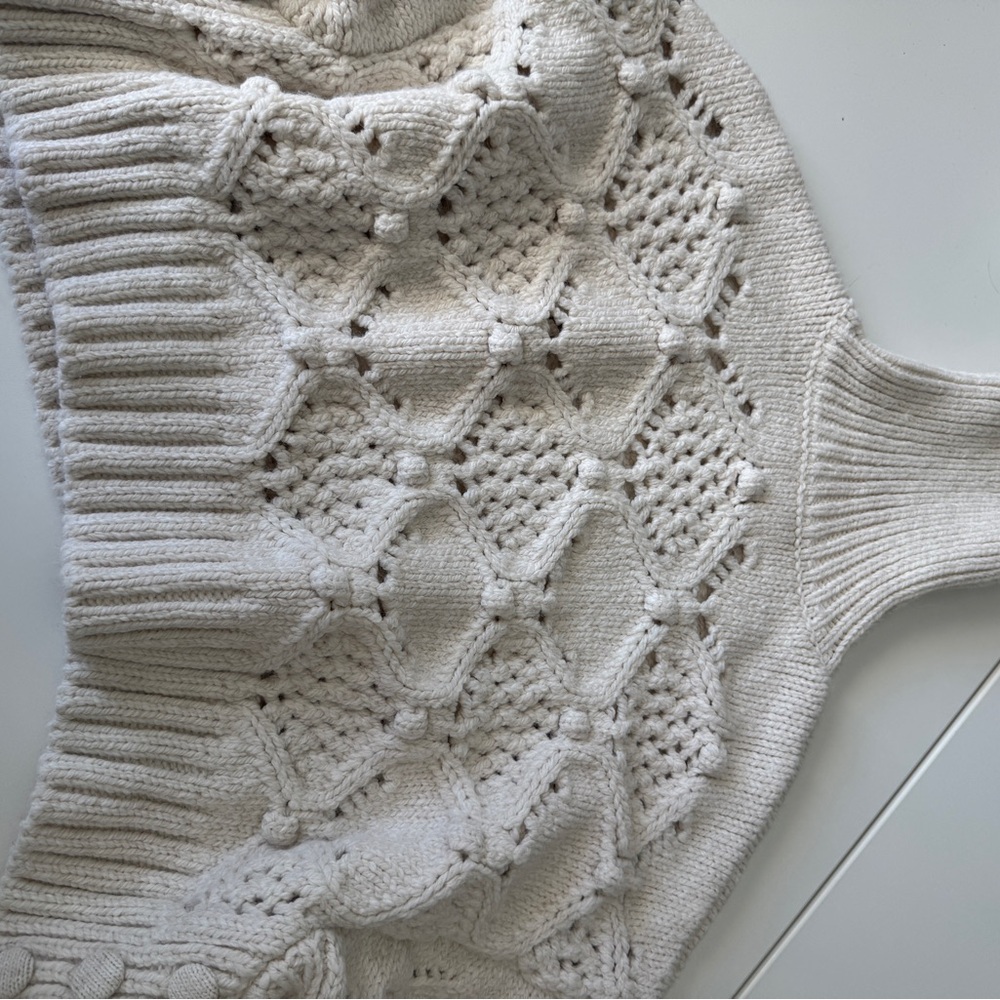 Zara Cream Textured Knit Turtleneck Sweater